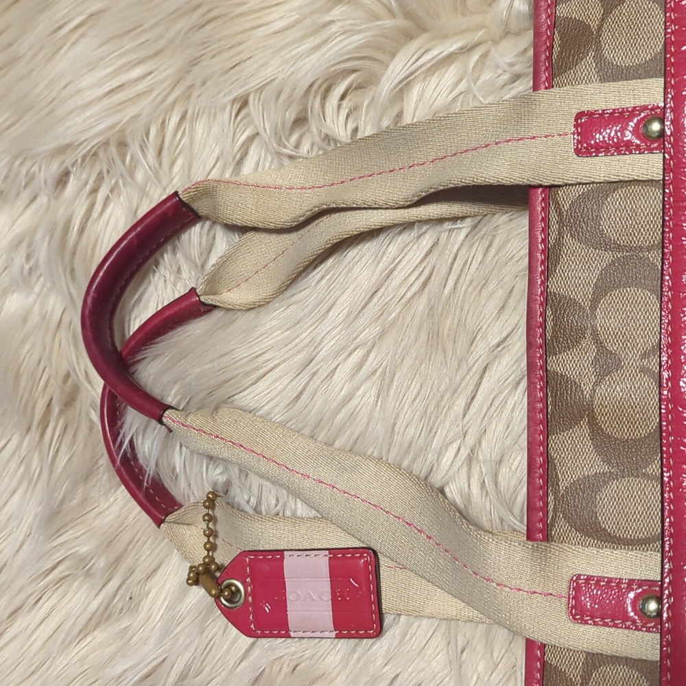 Coach Signature Canvas Tote Bag - Pink and Tan - Picture 6 of 16